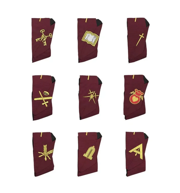 Officers Scottish Rite Officer Collar Set - Maroon Machine Embroidery