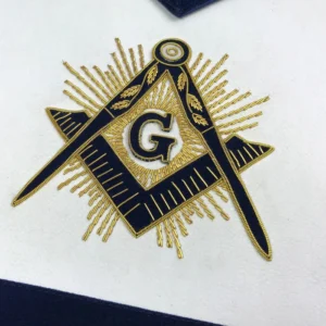 Master Mason Blue Lodge Apron - Navy Velvet With Gold Hand Embroidery