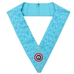 Emulation Rite English Regulation Officer Collar - Turquoise Moire Ribbon Handmade Embroidery