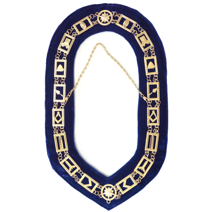 Blue Lodge Chain Collar – Gold Plated on Blue Velvet