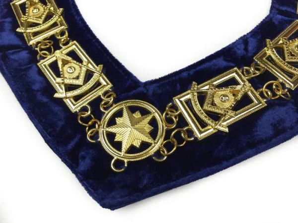 Past Master Blue Lodge Chain Collar - Gold Plated on Blue Velvet