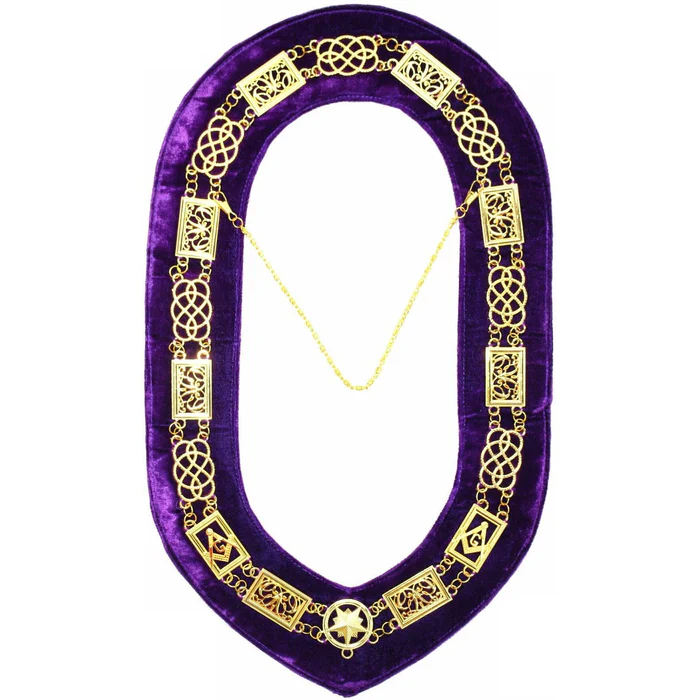 Grand Officers Blue Lodge Chain Collar – Gold Plated on Purple Velvet