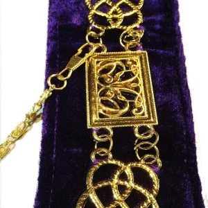 Grand Officers Blue Lodge Chain Collar - Gold Plated on Purple Velvet