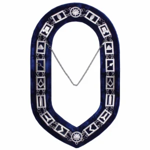 Blue Lodge Chain Collar - Silver Plated on Blue Velvet