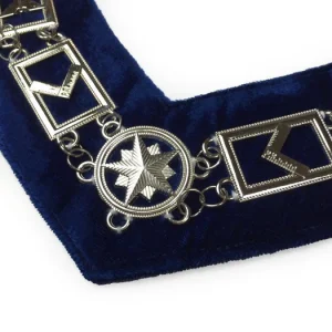 Blue Lodge Chain Collar - Silver Plated on Blue Velvet