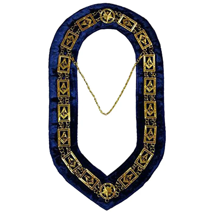 Master Mason Blue Lodge Chain Collar – Gold Plated Square & Compass G