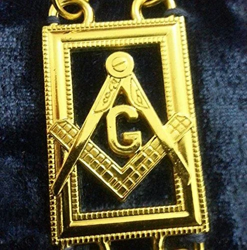 Master Mason Blue Lodge Chain Collar - Gold Plated Square & Compass