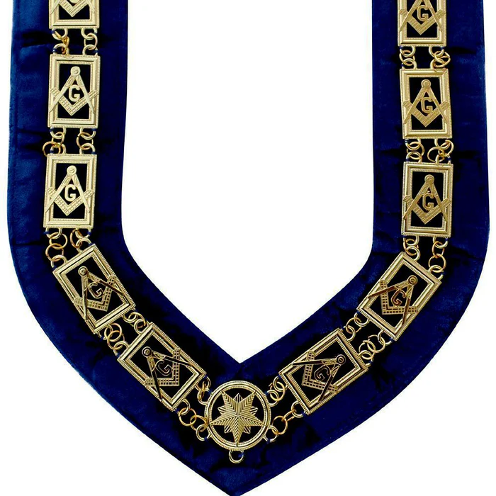 Master Mason Blue Lodge Chain Collar – Gold Plated Square & Compass