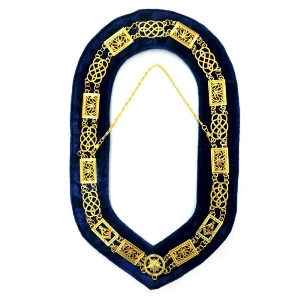 Grand Officers Blue Lodge Chain Collar - Gold Plated on Blue Velvet