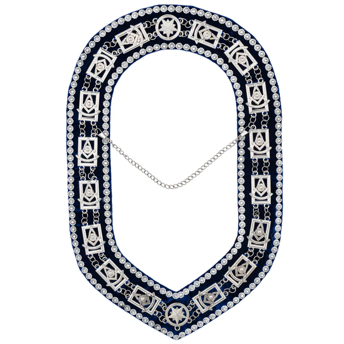 Past Master Blue Lodge Chain Collar – Blue Backing with Silver Rhinestones