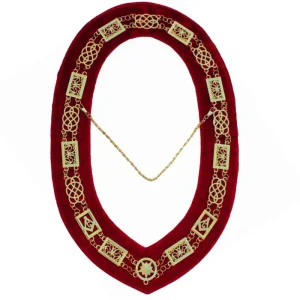 Grand Officers Blue Lodge Chain Collar - Gold Plated on Red Velvet