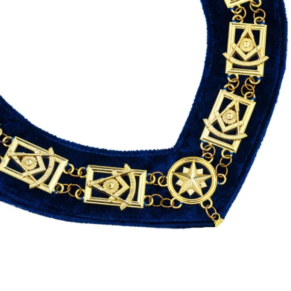 Past Master Blue Lodge Chain Collar - Blue Backing with Gold Jewels