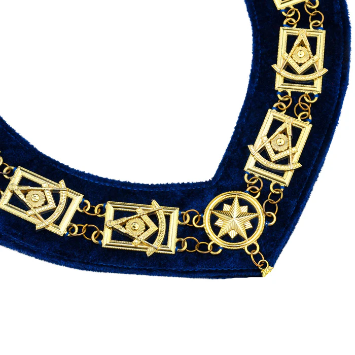 Past Master Blue Lodge Chain Collar – Blue Backing with Gold Jewels