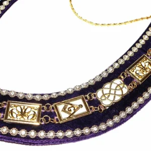 Grand Officers Blue Lodge Chain Collar - Gold Plated with Purple Velvet