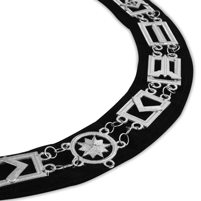 Blue Lodge Chain Collar – Silver Plated on Black Velvet