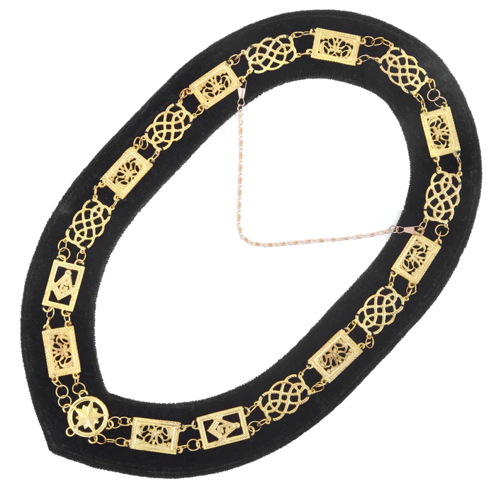 Grand Officers Blue Lodge Chain Collar – Gold Plated on Black Velvet