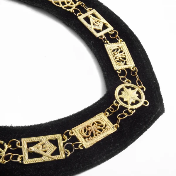 Grand Officers Blue Lodge Chain Collar - Gold Plated on Black Velvet