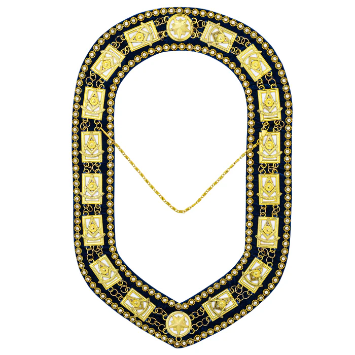 Past Master Blue Lodge Chain Collar – Blue Backing with Gold Rhinestones