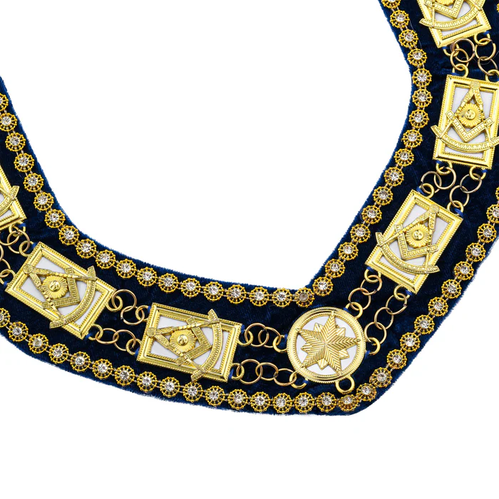 Past Master Blue Lodge Chain Collar – Blue Backing with Gold Rhinestones