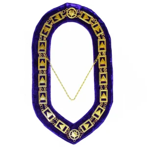 33rd Degree Scottish Rite Chain Collar - Gold Plated on Purple Velvet