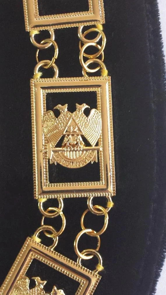 32nd Degree Scottish Rite Chain Collar - Gold Plated on Black Velvet