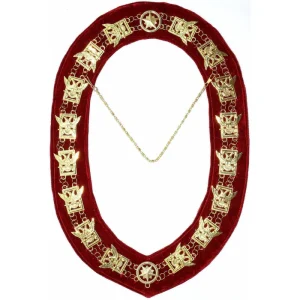 32nd Degree Scottish Rite Chain Collar - Wings Up Gold Plated on Red Velvet