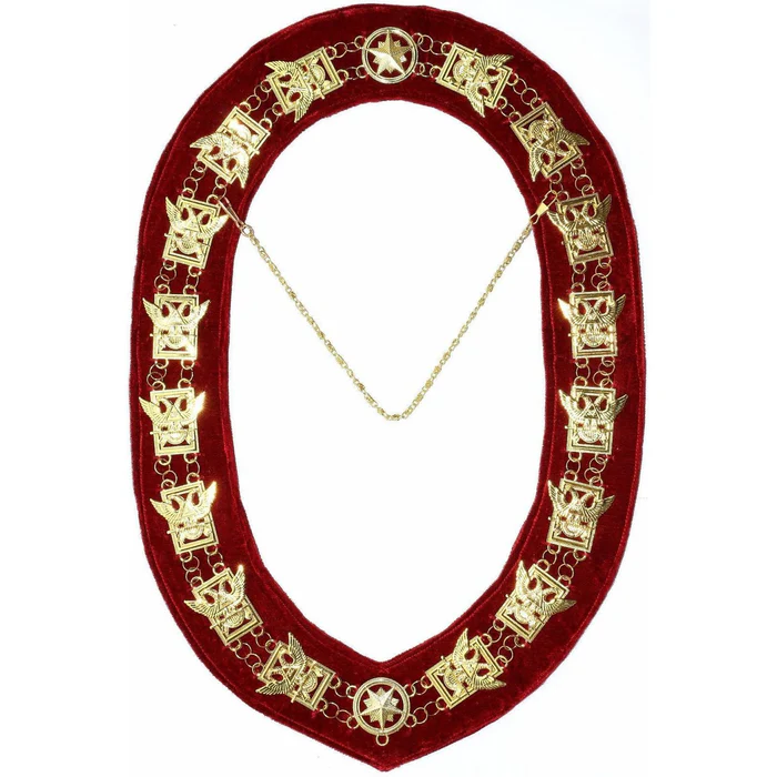 32nd Degree Scottish Rite Chain Collar – Wings Up Gold Plated on Red Velvet