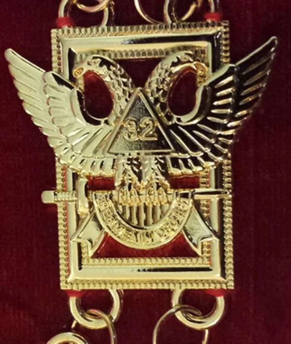 32nd Degree Scottish Rite Chain Collar - Wings Up Gold Plated on Red Velvet