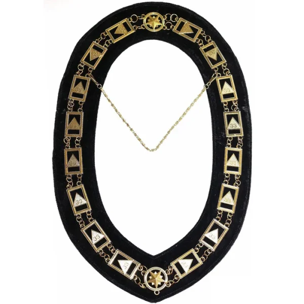 33rd Degree Scottish Rite Chain Collar - Gold Plated on Black Velvet