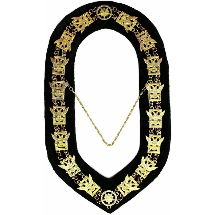 32nd Degree Scottish Rite Chain Collar – Wings Up Gold Plated on Black Velvet