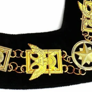 32nd Degree Scottish Rite Chain Collar - Wings Up Gold Plated on Black Velvet