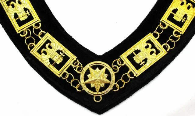 32nd Degree Scottish Rite Chain Collar – Wings Down Gold Plated on Black Velvet