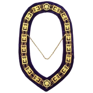 32nd Degree Scottish Rite Chain Collar - Wings Down Gold Plated on Purple Velvet