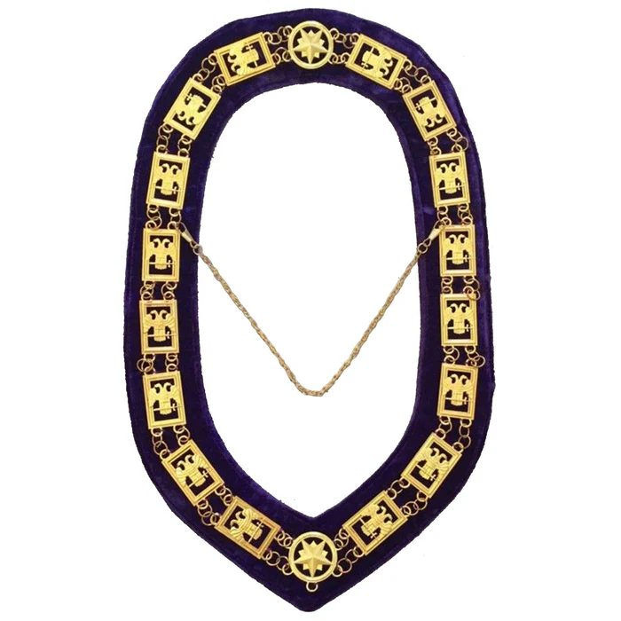 32nd Degree Scottish Rite Chain Collar – Wings Down Gold Plated on Purple Velvet