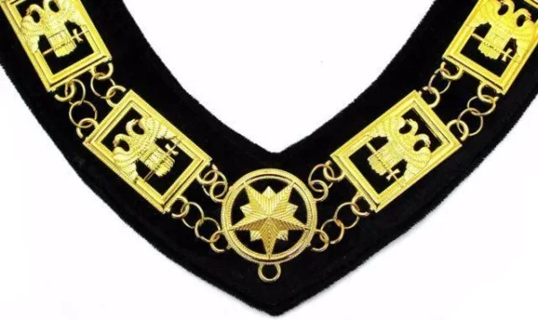 32nd Degree Scottish Rite Chain Collar - Wings Down Gold Plated on Purple Velvet