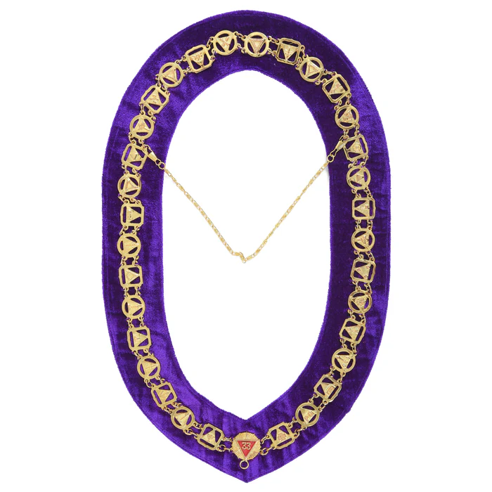 33rd Degree Scottish Rite Chain Collar – Gold Plated with Purple Velvet Backing