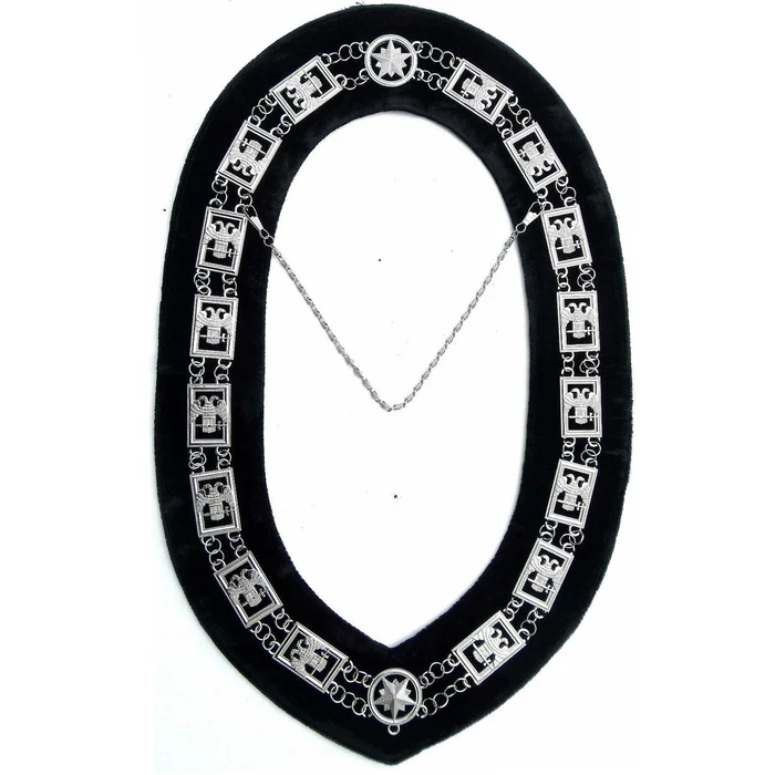 32nd Degree Scottish Rite Chain Collar – Wings Down Silver Plated on Black Velvet