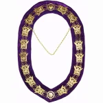 32nd Degree Scottish Rite Chain Collar - Wings Up Gold Plated Square and Compass on Purple Velvet