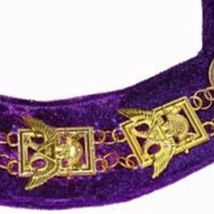 32nd Degree Scottish Rite Chain Collar - Wings Up Gold Plated Square & Compass on Purple Velvet