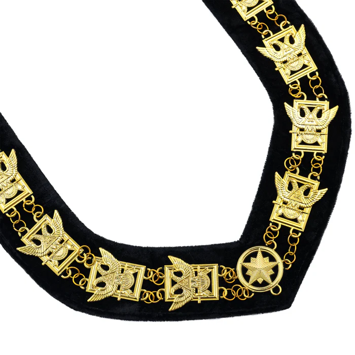 32nd Degree Scottish Rite Chain Collar – Gold on Black Velvet