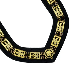 32nd Degree Scottish Rite Chain Collar - Wings Down Gold on Black Velvet