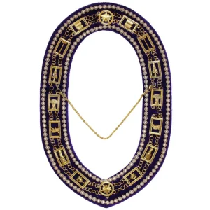 OES Chain Collar - Gold Plated with Rhinestones on Purple Velvet