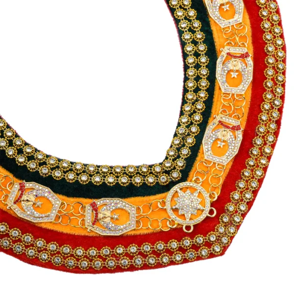 Shriners Chain Collar - Tricolor Backing with Gold Rhinestones