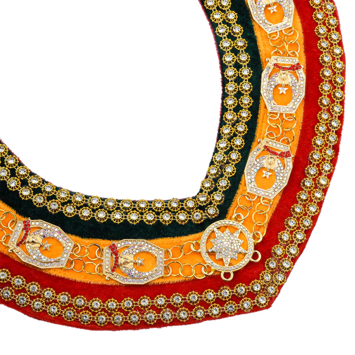 Shriners Chain Collar – Tricolor Backing with Gold Rhinestones