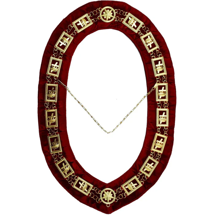 Knights Templar Commandery Chain Collar – Gold Plated on Red Velvet