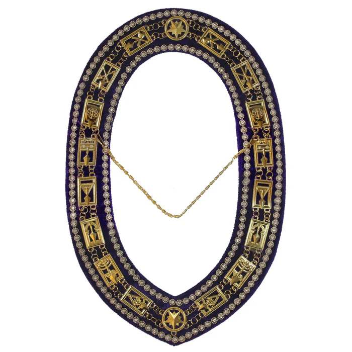 Council Chain Collar – Gold Plated with Rhinestones on Purple Velvet