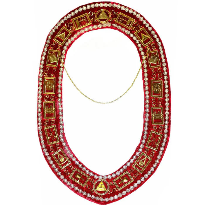 Royal Arch Chain Collar with Rhinestones – Gold Plated on Red Velvet