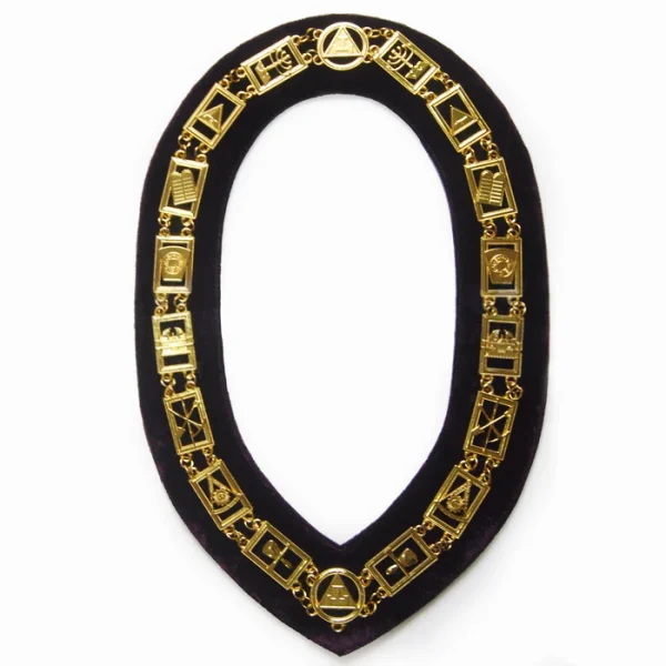 Royal Arch Masonic Chain Collar - Gold Plated on Purple Velvet