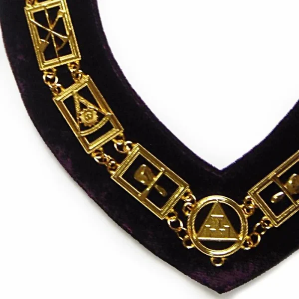 Royal Arch Masonic Chain Collar - Gold Plated on Purple Velvet