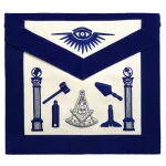 Past Master Blue Lodge Apron - Royal Blue Velvet with White Silk Hand Embroidery